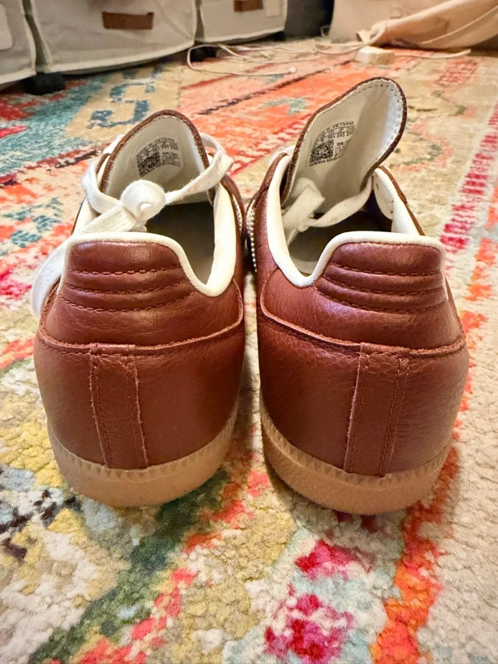 ADIDAS Brown Leather Sneakers with White Stripes. Size US men’s 6.5 / Women’s 8 - Picture 7 of 13